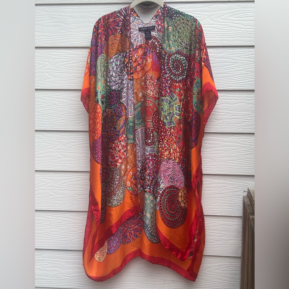 Adrienne Vittadini Boho Kimono Kaftan Swim Cover up Luxury  Ethinic One Size